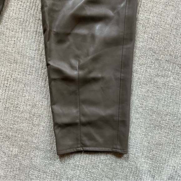 ZARA Olive Green Faux Leather Pants Fleece Lined Drawstring Classy Khaki S Small - Picture 4 of 6